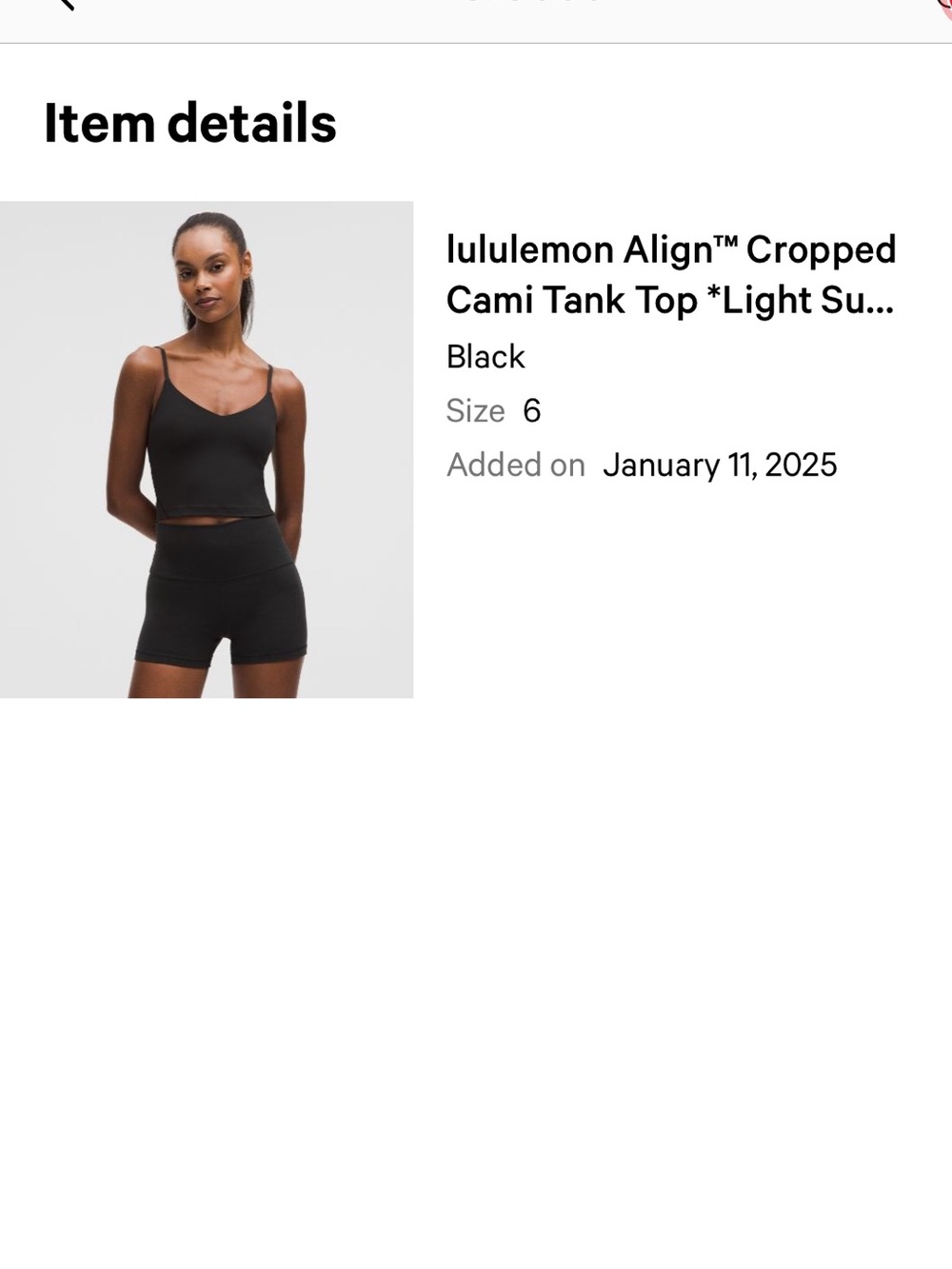 lululemon Align Cropped Cami Tank Top - Black